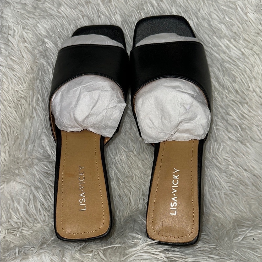 Lisa Vicky Black Minimalist Mules with Square Toe